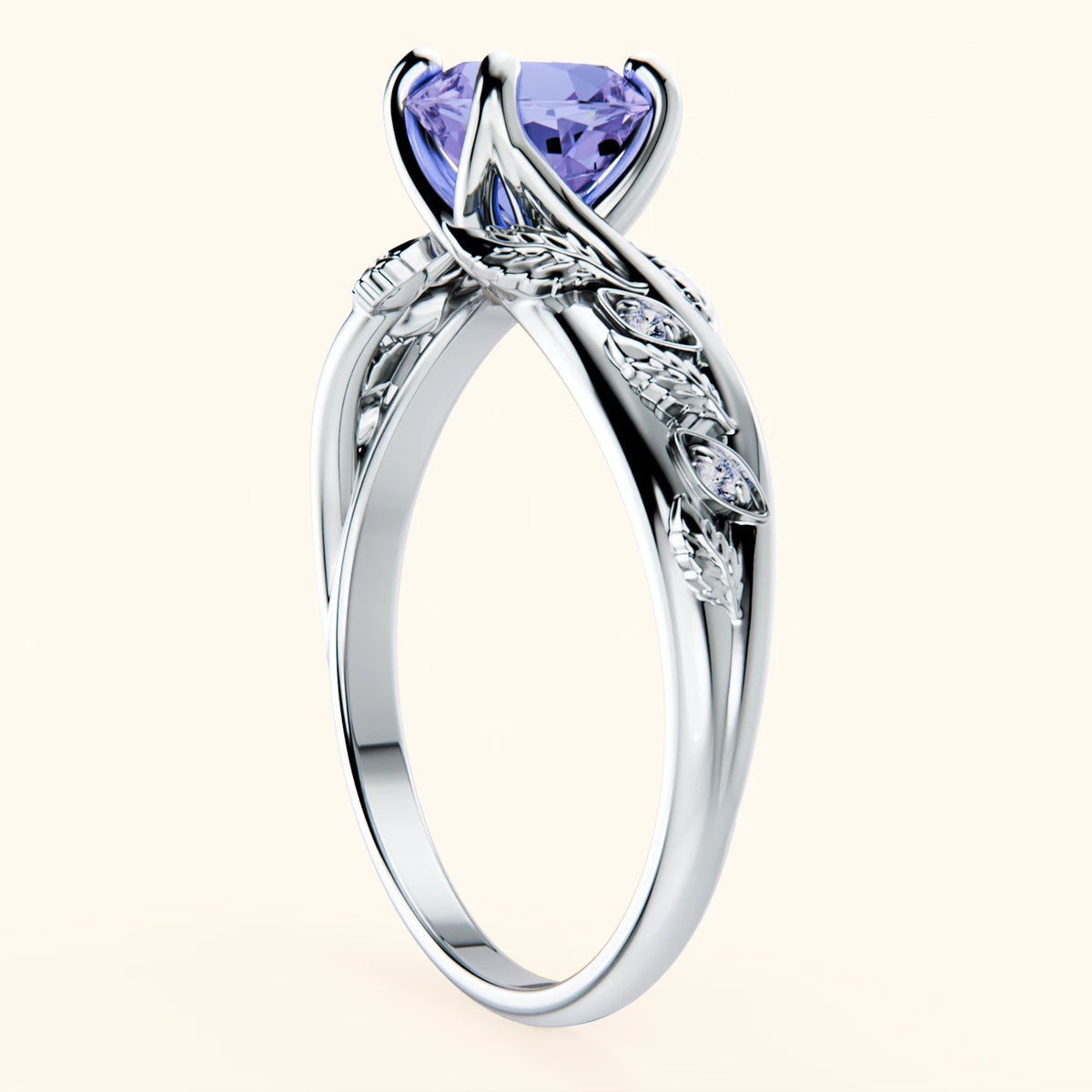 Engagement Ring Frêne - 0.80ct Tanzanite with Natural Diamond Side Stones