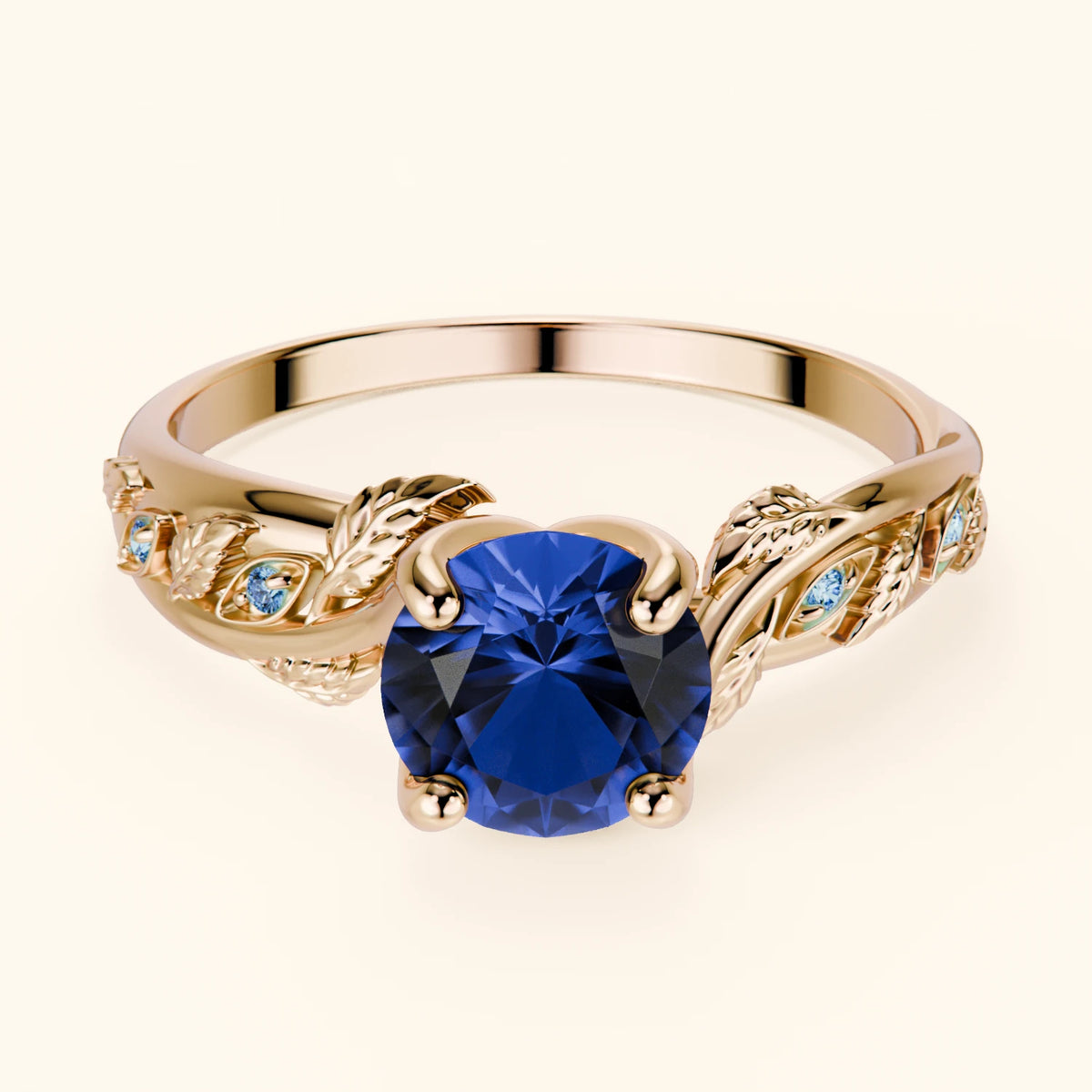 Engagement Ring Frêne - 1.10ct Lab Blue Sapphire with Lab Blue Diamond Side Stones