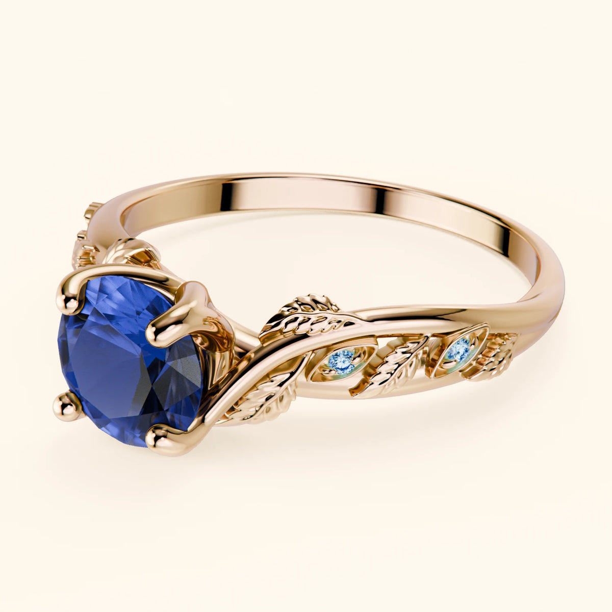 Engagement Ring Frêne - 1.10ct Lab Blue Sapphire with Lab Blue Diamond Side Stones