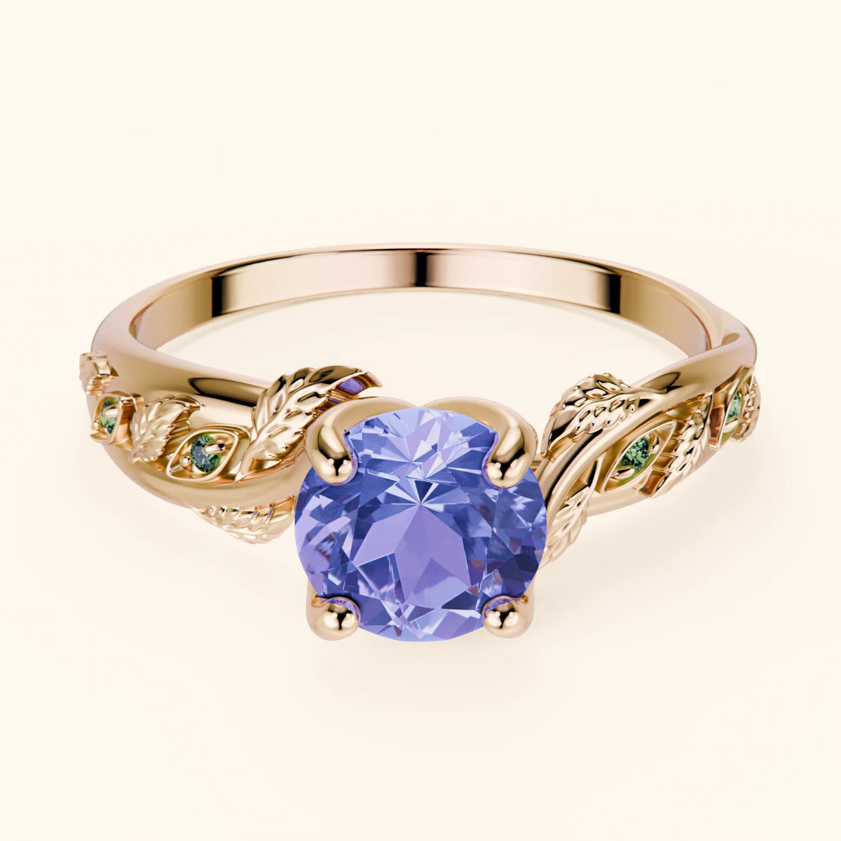 Engagement Ring Frêne - 0.80ct Tanzanite with Lab Green Diamond Side Stones