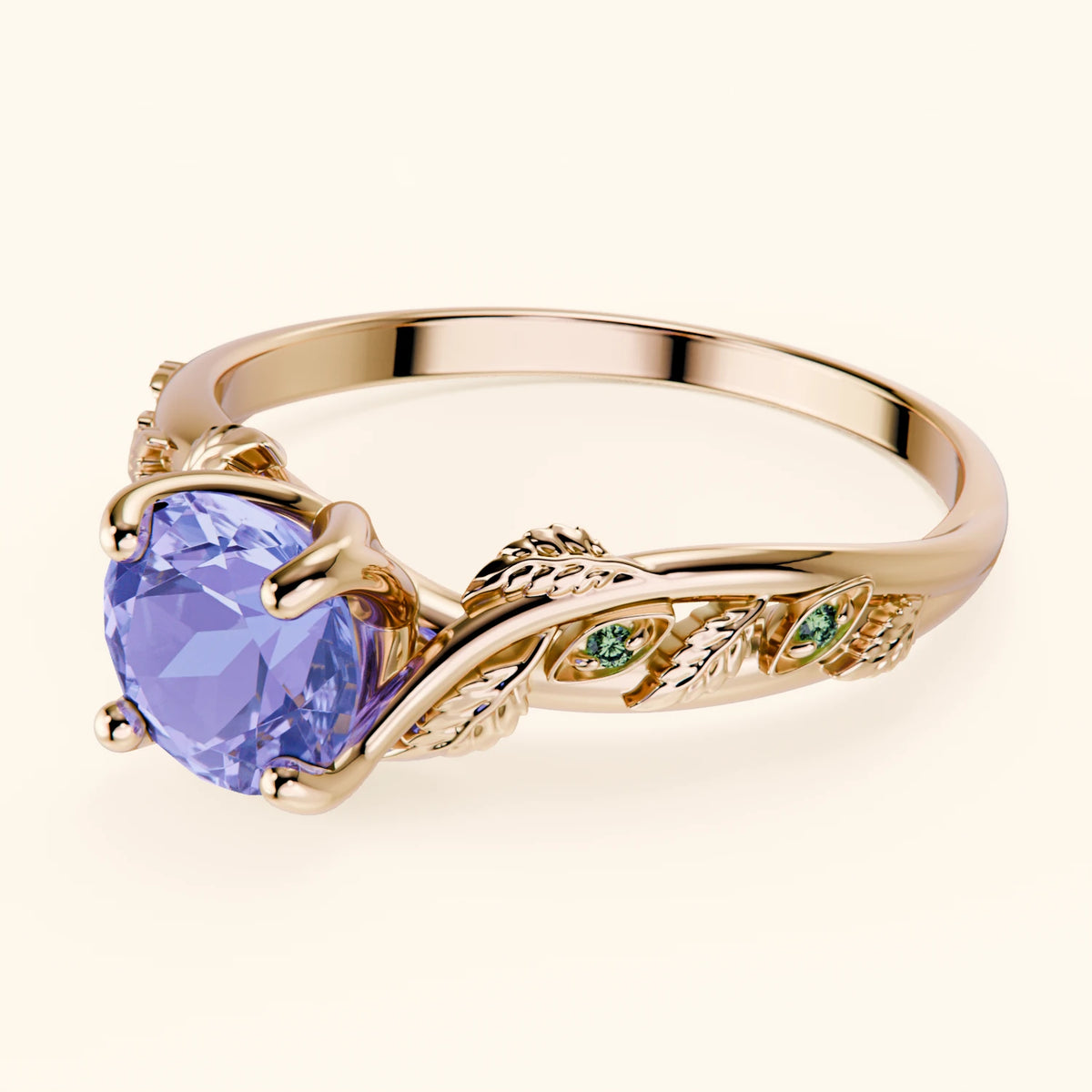 Engagement Ring Frêne - 0.80ct Tanzanite with Lab Green Diamond Side Stones