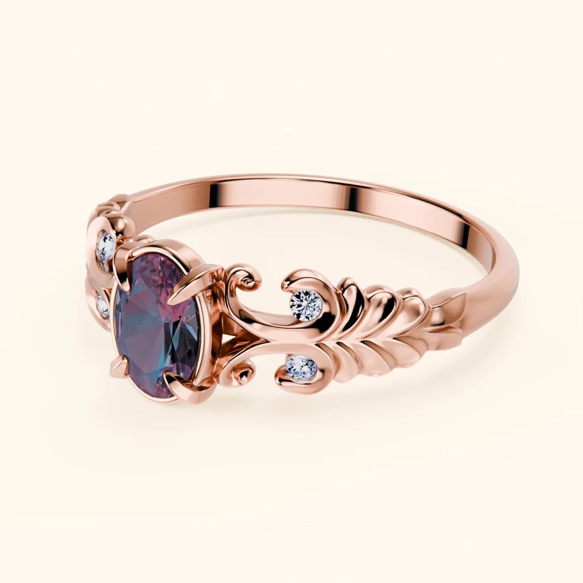 Engagement Ring Menuet - 0.55ct Lab Alexandrite with Lab Diamond Side Stones