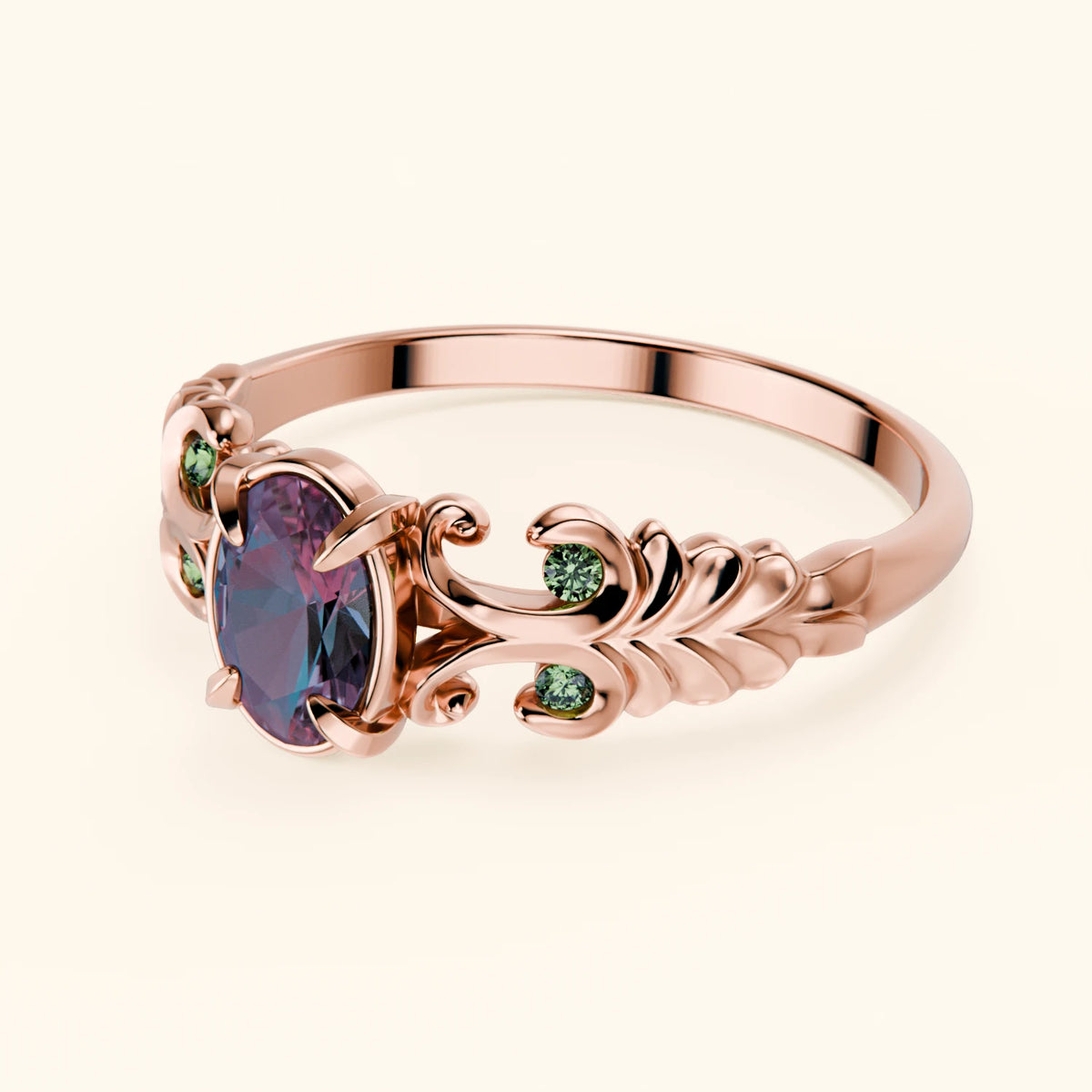 Engagement Ring Menuet - 0.55ct Lab Alexandrite with Lab Green Diamond Side Stones