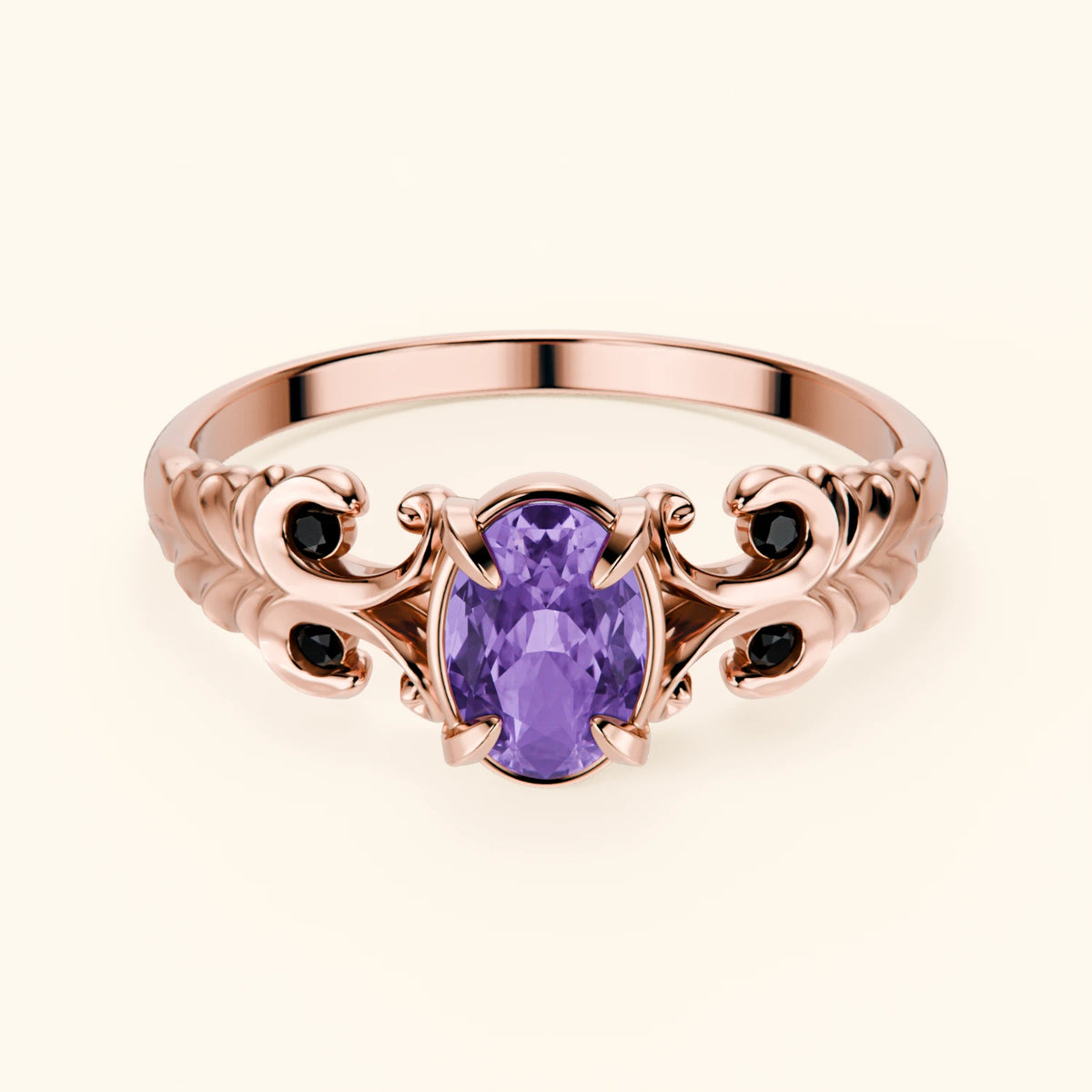 Engagement Ring Menuet - 0.38ct Amethyst with Black Diamond Side Stones