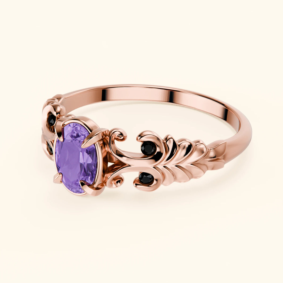 Engagement Ring Menuet - 0.38ct Amethyst with Black Diamond Side Stones