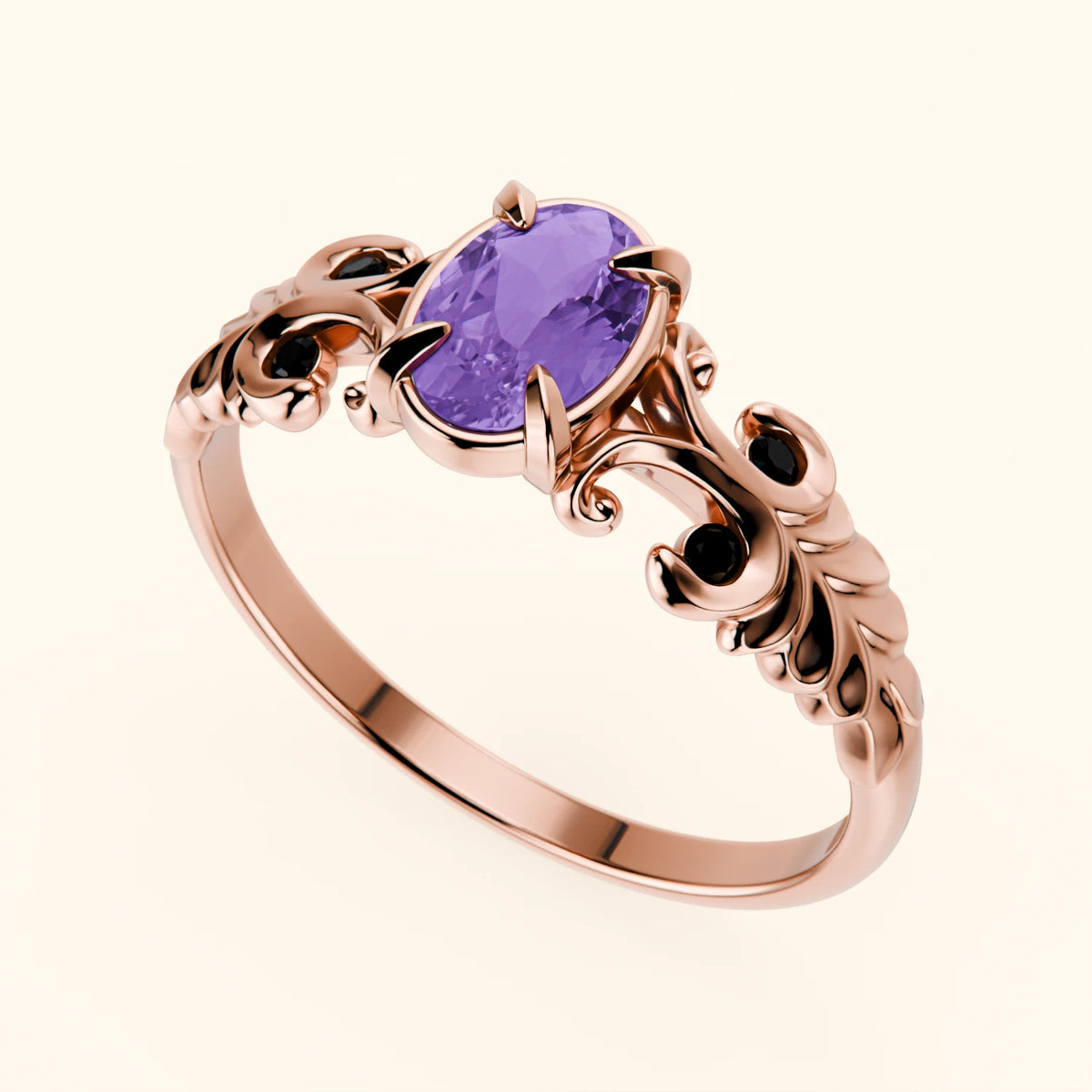 Engagement Ring Menuet - 0.38ct Amethyst with Black Diamond Side Stones