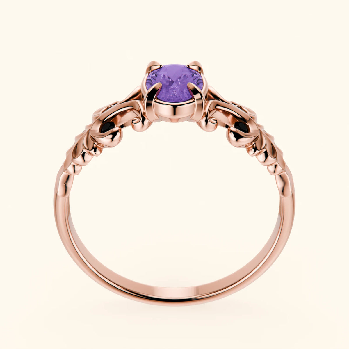 Engagement Ring Menuet - 0.38ct Amethyst with Black Diamond Side Stones