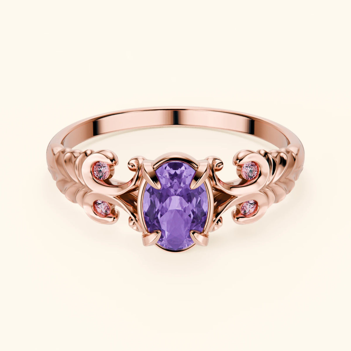 Engagement Ring Menuet - 0.38ct Amethyst with Lab Pink Diamond Side Stones