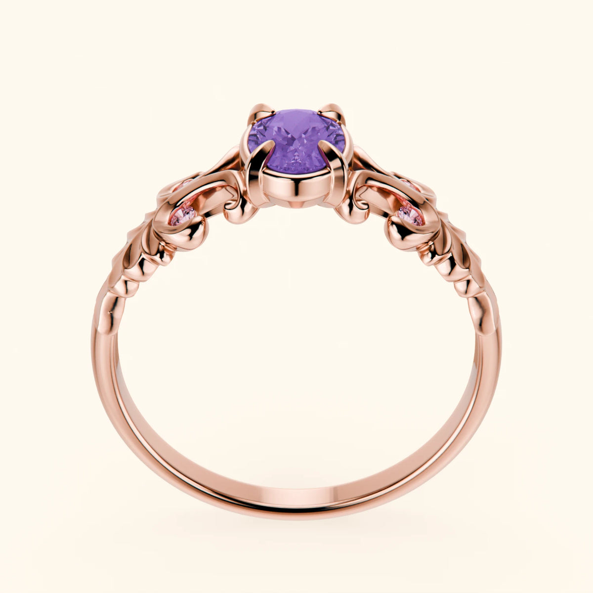 Engagement Ring Menuet - 0.38ct Amethyst with Lab Pink Diamond Side Stones
