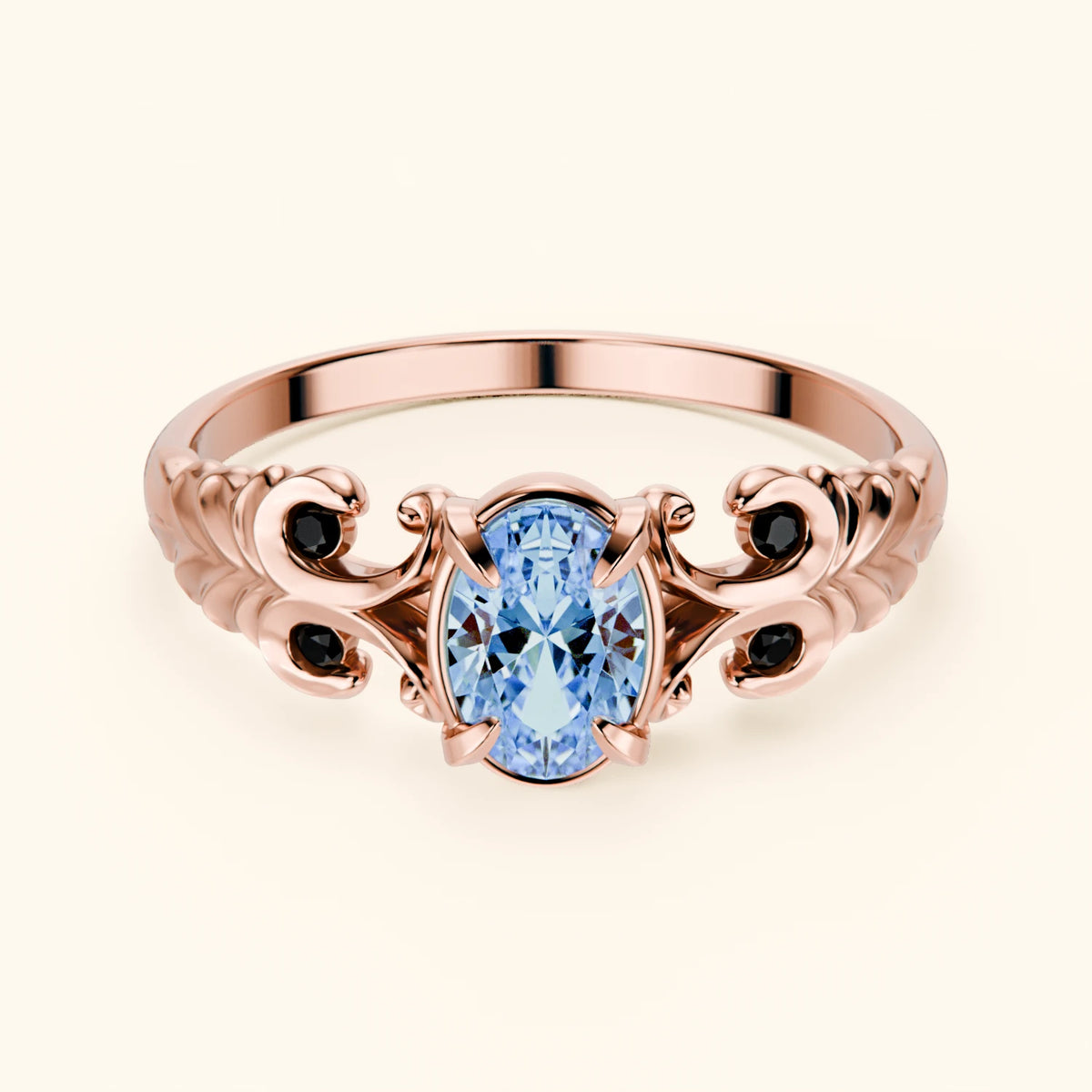 Pierścionek zaręczynowy Menuet – Niebieski diament laboratoryjny 0,4 ct, kamienie boczne: czarny diament
