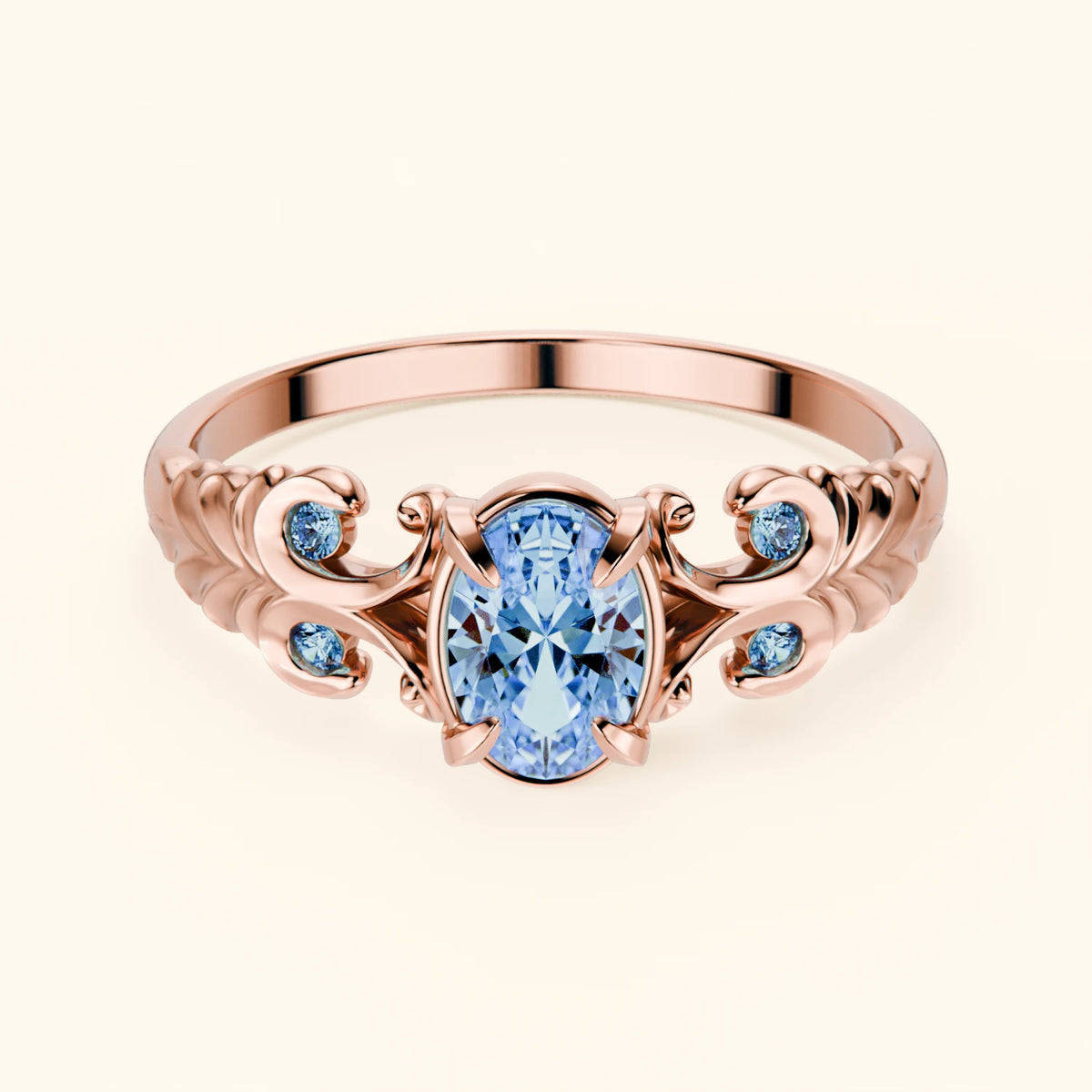 Engagement Ring Menuet - 0.4ct Lab Blue Diamond with Lab Blue Diamond Side Stones