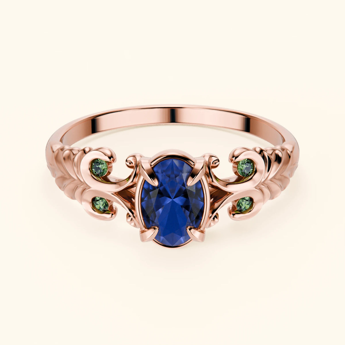 Engagement Ring Menuet - 0.60ct Lab Blue Sapphire with Lab Green Diamond Side Stones