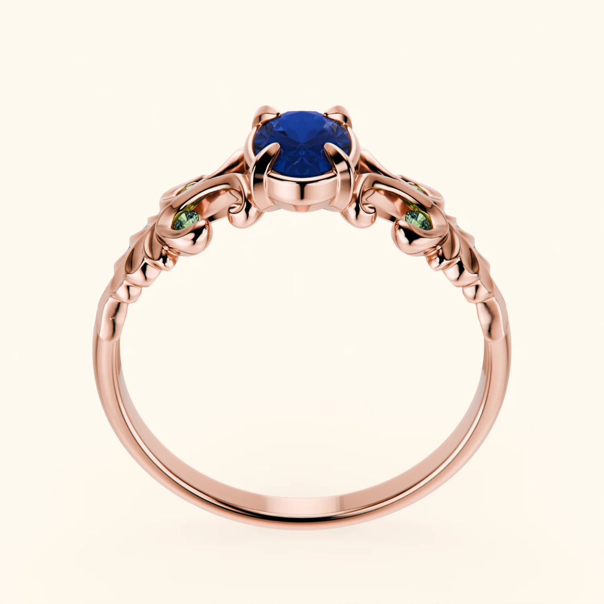Engagement Ring Menuet - 0.60ct Lab Blue Sapphire with Lab Green Diamond Side Stones