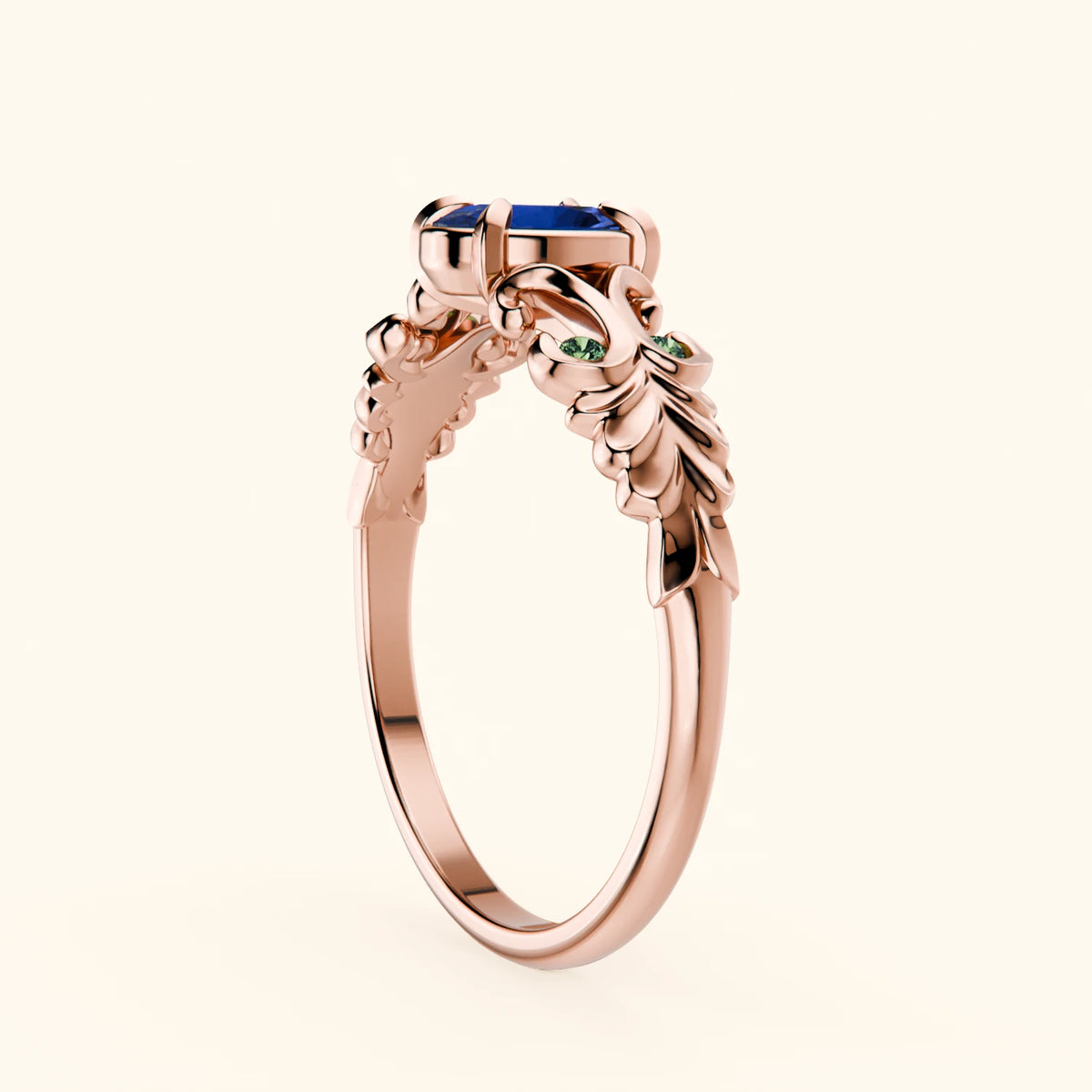 Engagement Ring Menuet - 0.60ct Lab Blue Sapphire with Lab Green Diamond Side Stones