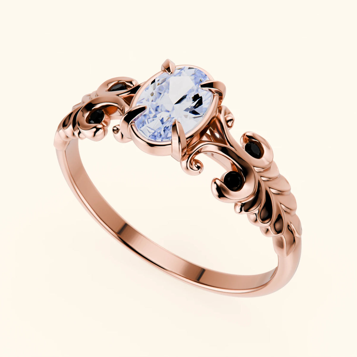 Engagement Ring Menuet - 0.4ct Natural Diamond with Black Diamond Side Stones