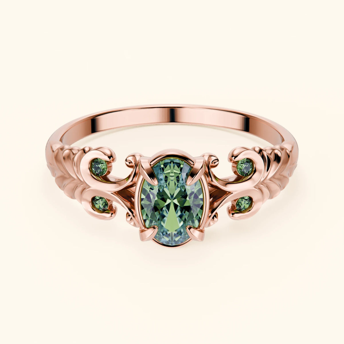 Engagement Ring Menuet - 0.4ct Lab Green Diamond with Lab Green Diamond Side Stones