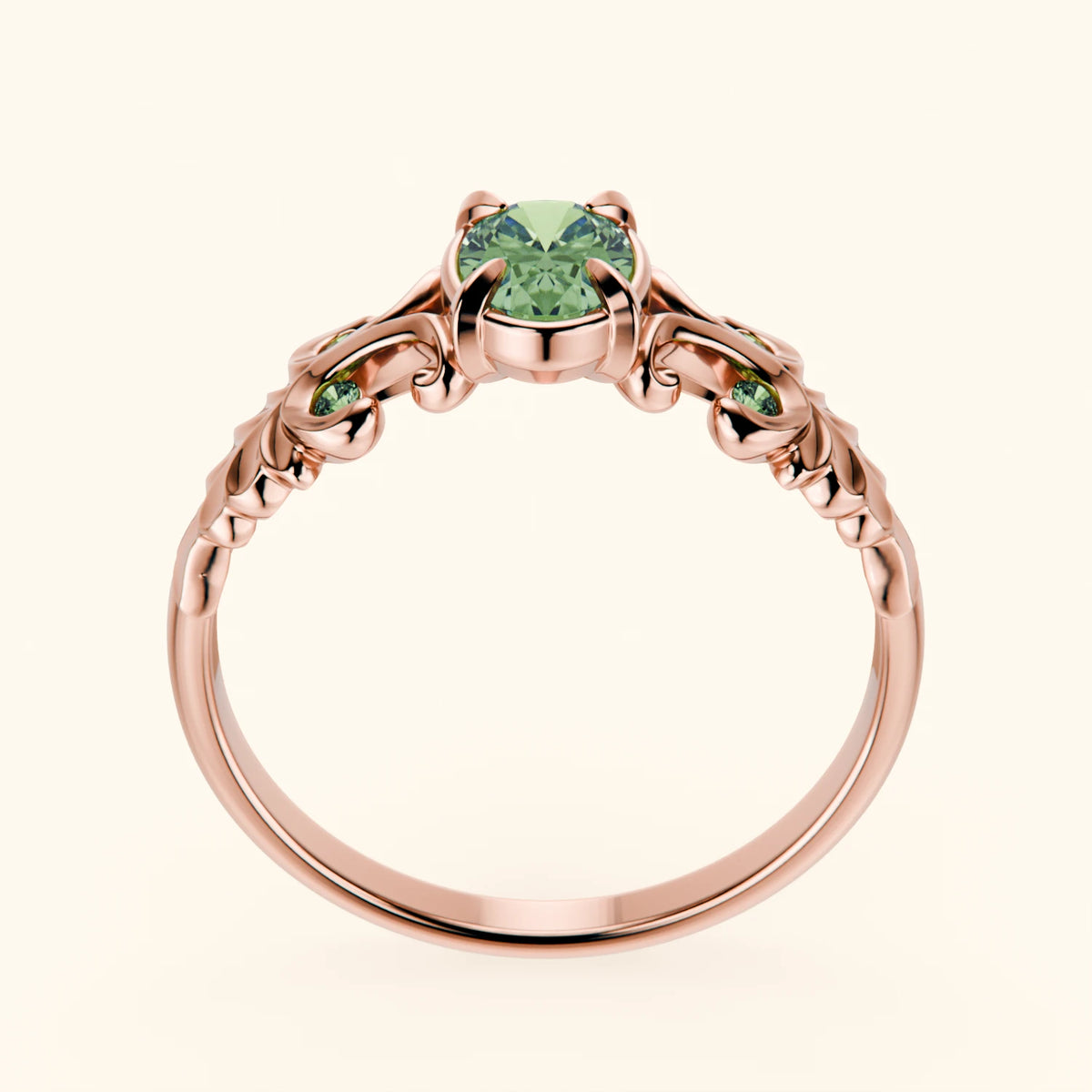 Engagement Ring Menuet - 0.4ct Lab Green Diamond with Lab Green Diamond Side Stones