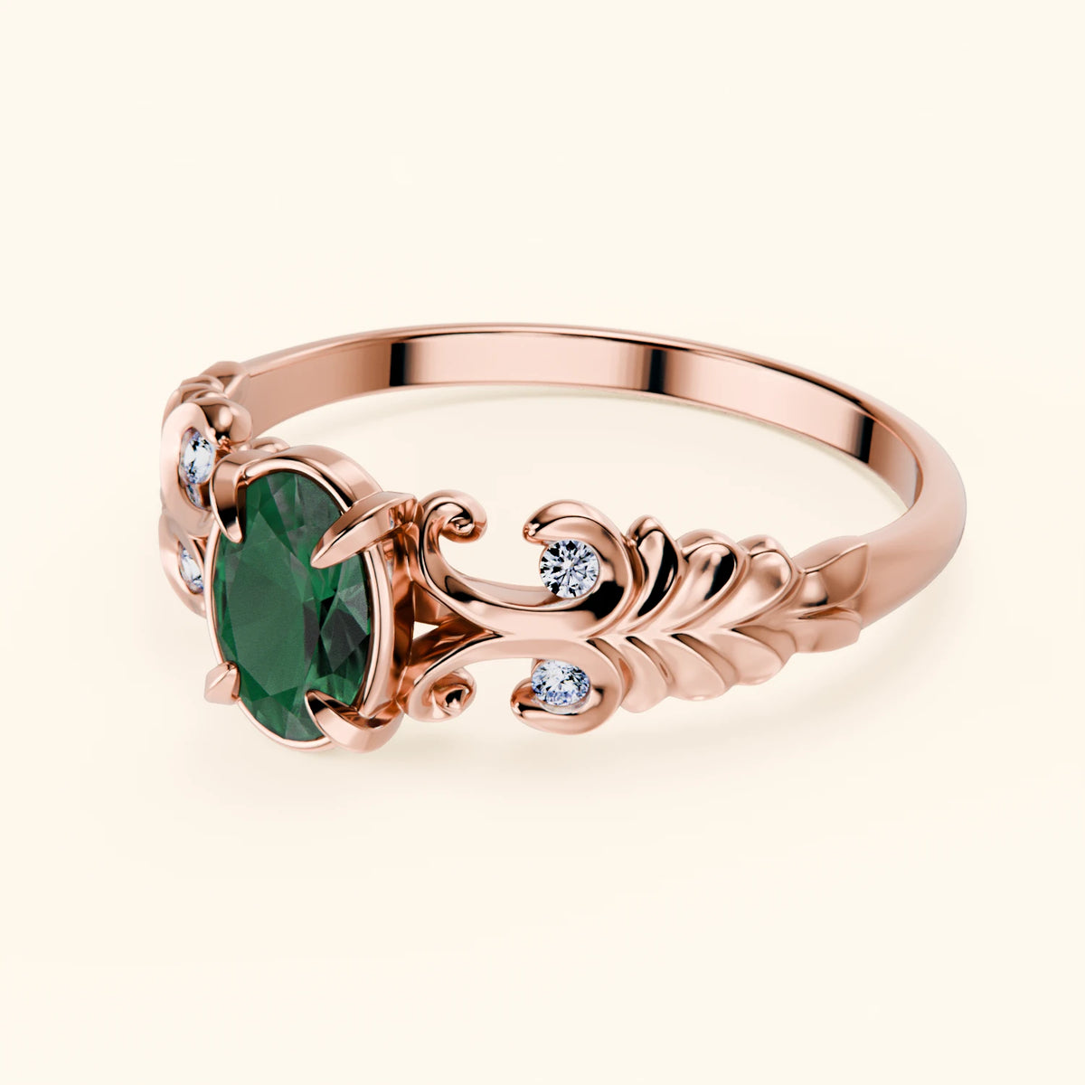 Engagement Ring Menuet - 0.4ct Lab Emerald with Natural Diamond Side Stones