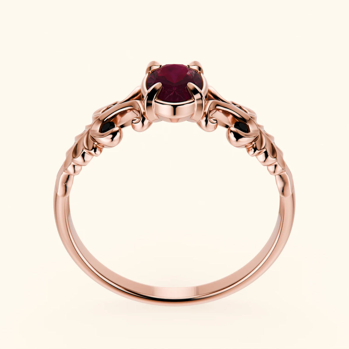 Pierścionek zaręczynowy Menuet – Rubin naturalny 0,60 ct, kamienie boczne: czarny diament