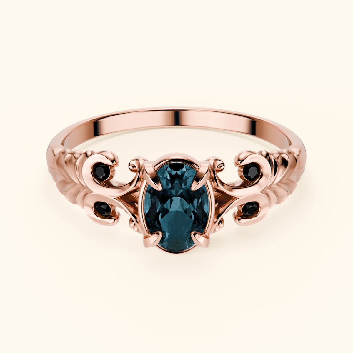 Engagement Ring Menuet - 0.50ct London Blue Topaz with Black Diamond Side Stones