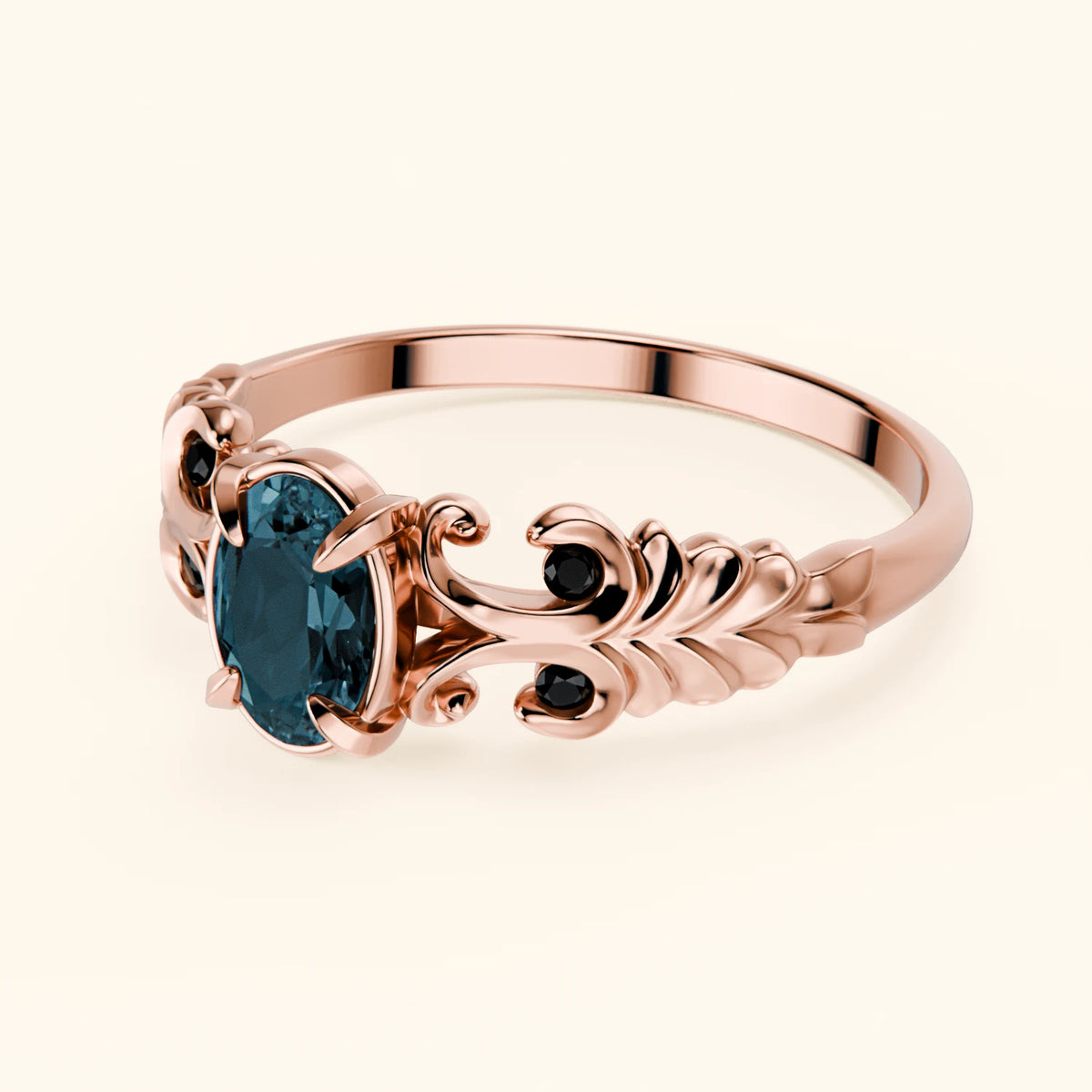 Engagement Ring Menuet - 0.50ct London Blue Topaz with Black Diamond Side Stones