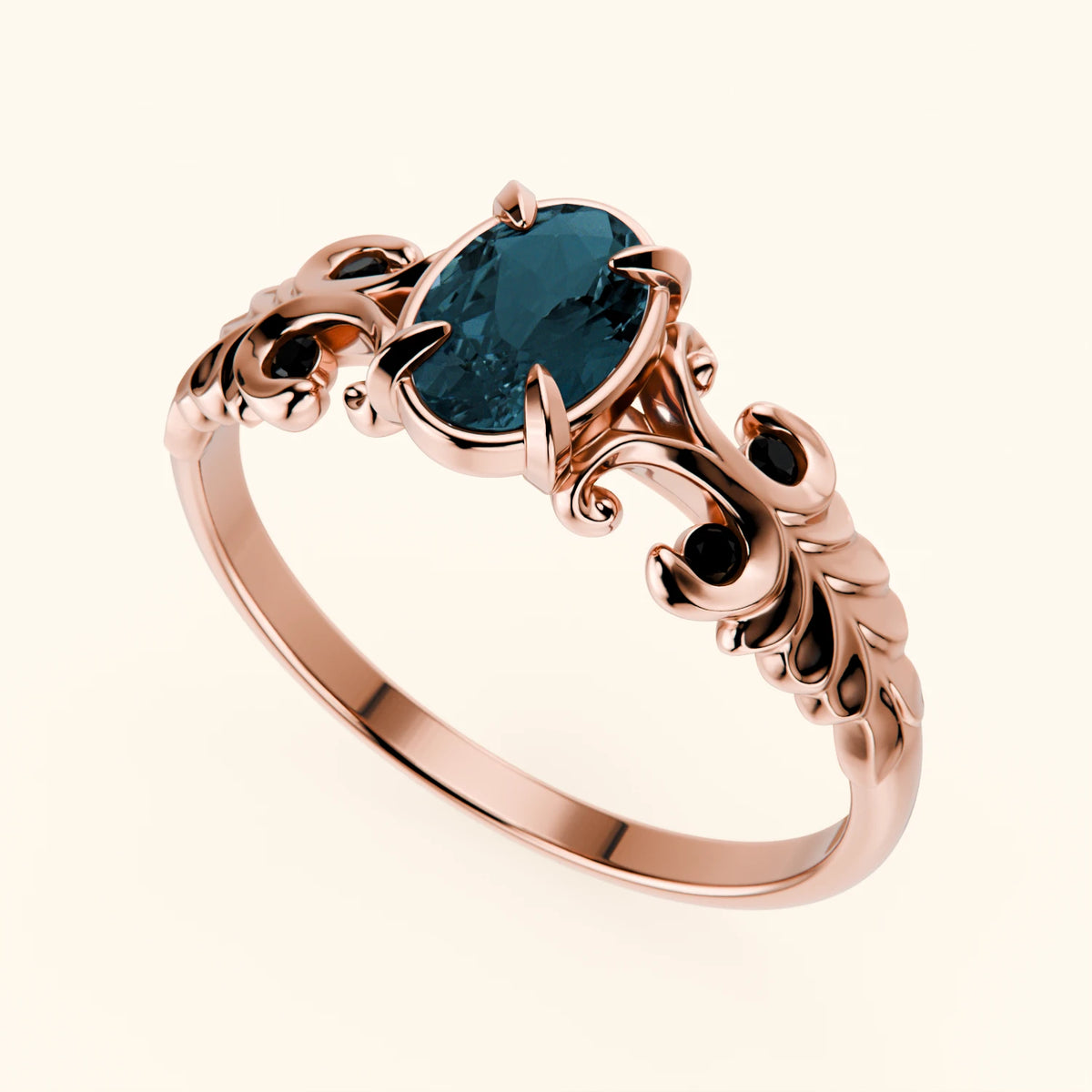 Engagement Ring Menuet - 0.50ct London Blue Topaz with Black Diamond Side Stones