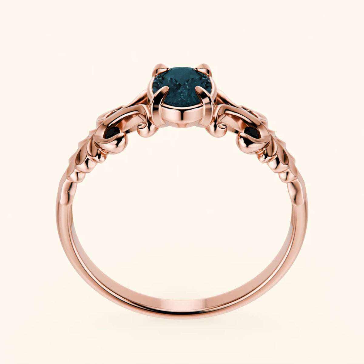 Engagement Ring Menuet - 0.50ct London Blue Topaz with Black Diamond Side Stones