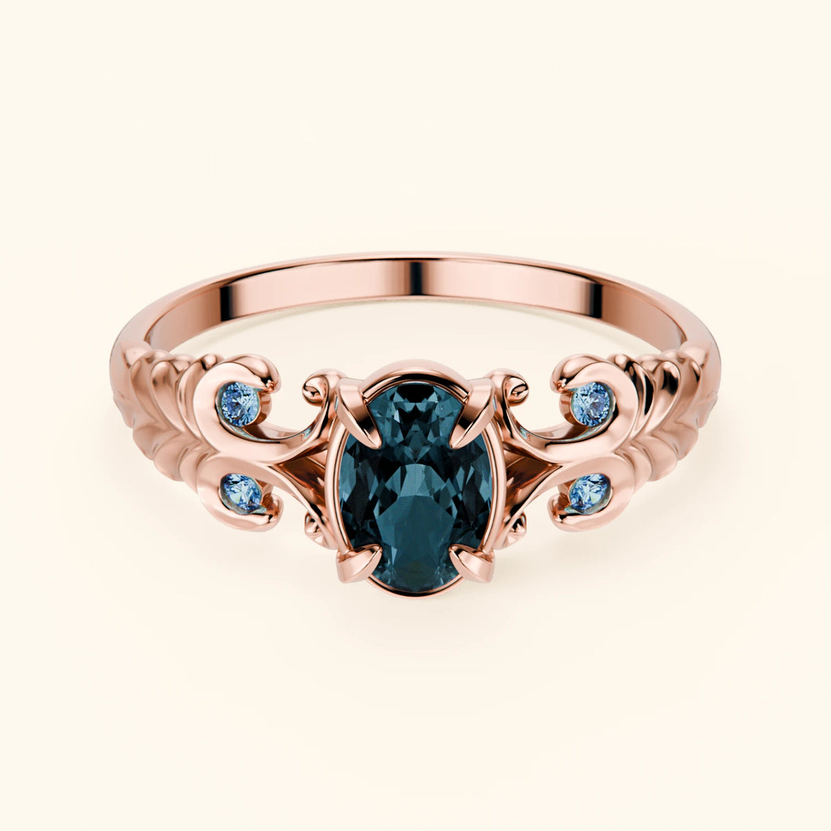 Pierścionek zaręczynowy Menuet – Topaz London Blue 0,50 ct, kamienie boczne: niebieski diament laboratoryjny