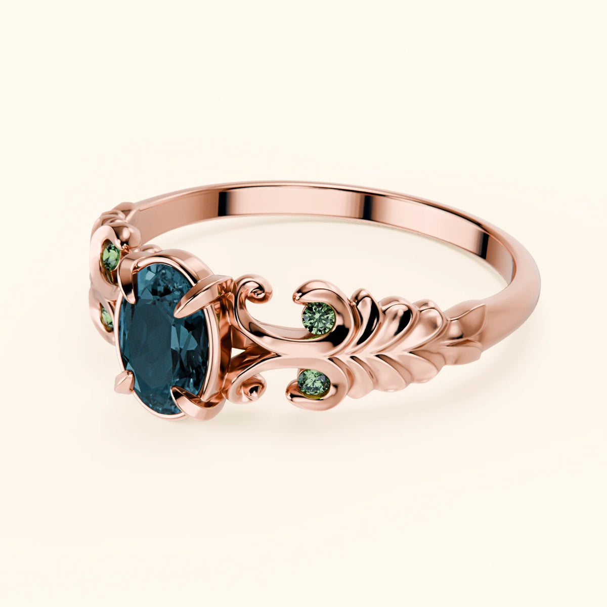 Engagement Ring Menuet - 0.50ct London Blue Topaz with Lab Green Diamond Side Stones