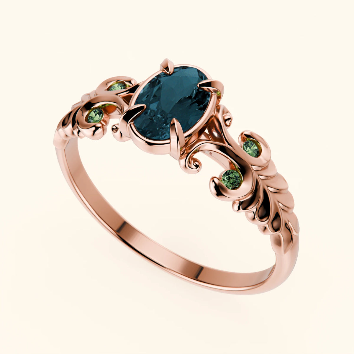 Engagement Ring Menuet - 0.50ct London Blue Topaz with Lab Green Diamond Side Stones