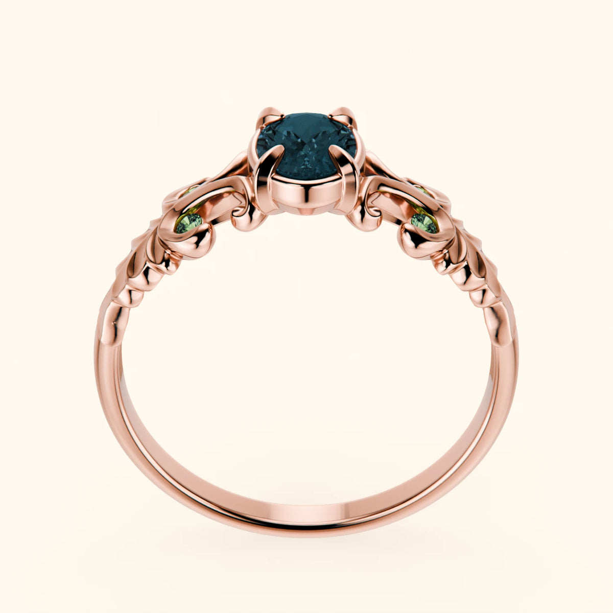 Engagement Ring Menuet - 0.50ct London Blue Topaz with Lab Green Diamond Side Stones