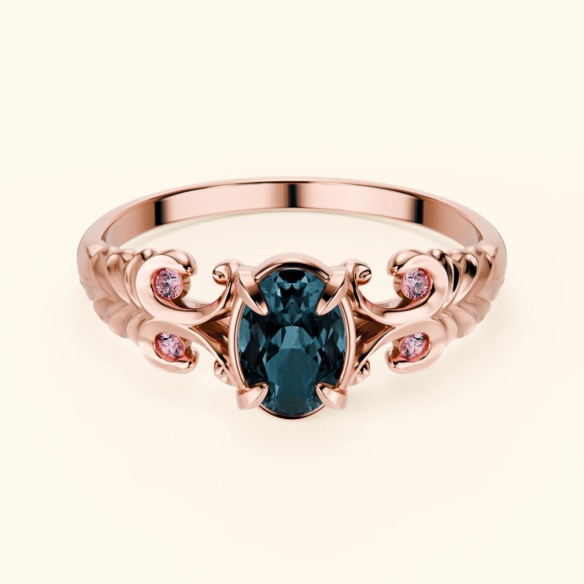 Engagement Ring Menuet - 0.50ct London Blue Topaz with Lab Pink Diamond Side Stones