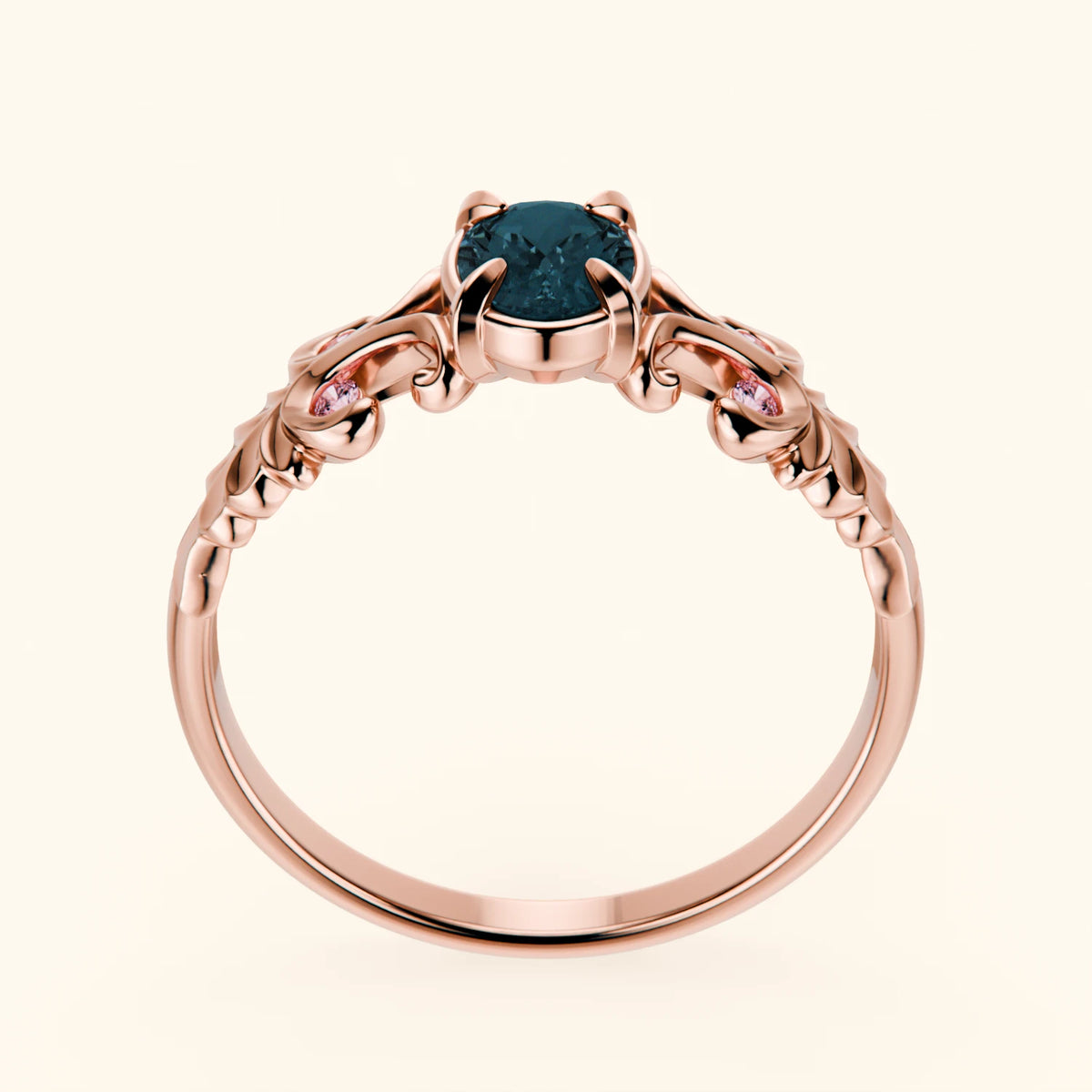 Engagement Ring Menuet - 0.50ct London Blue Topaz with Lab Pink Diamond Side Stones