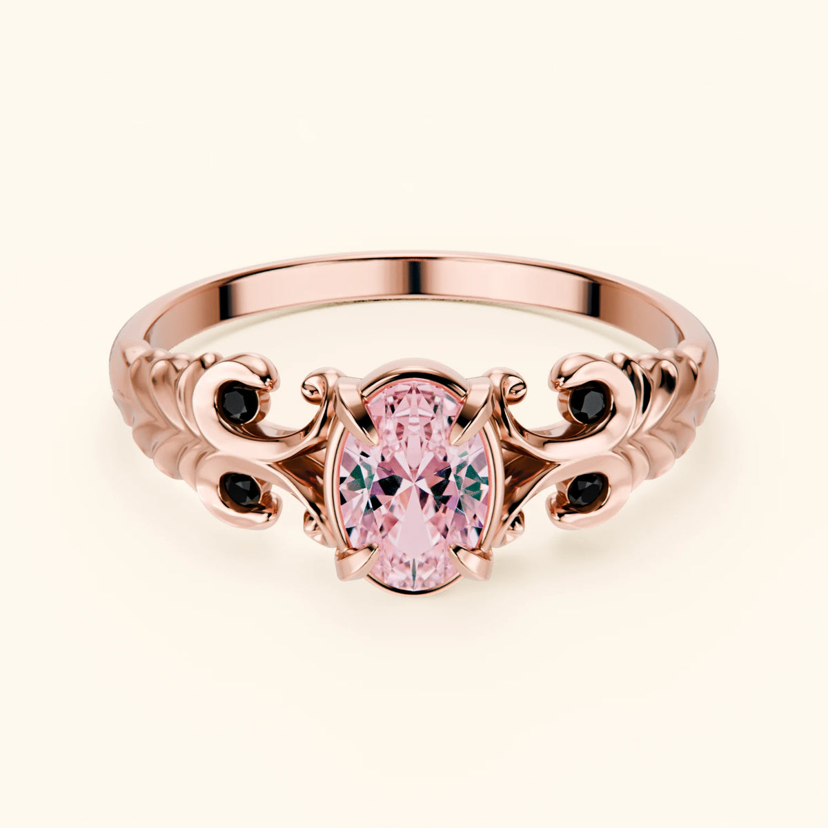 Engagement Ring Menuet - 0.4ct Lab Pink Diamond with Black Diamond Side Stones