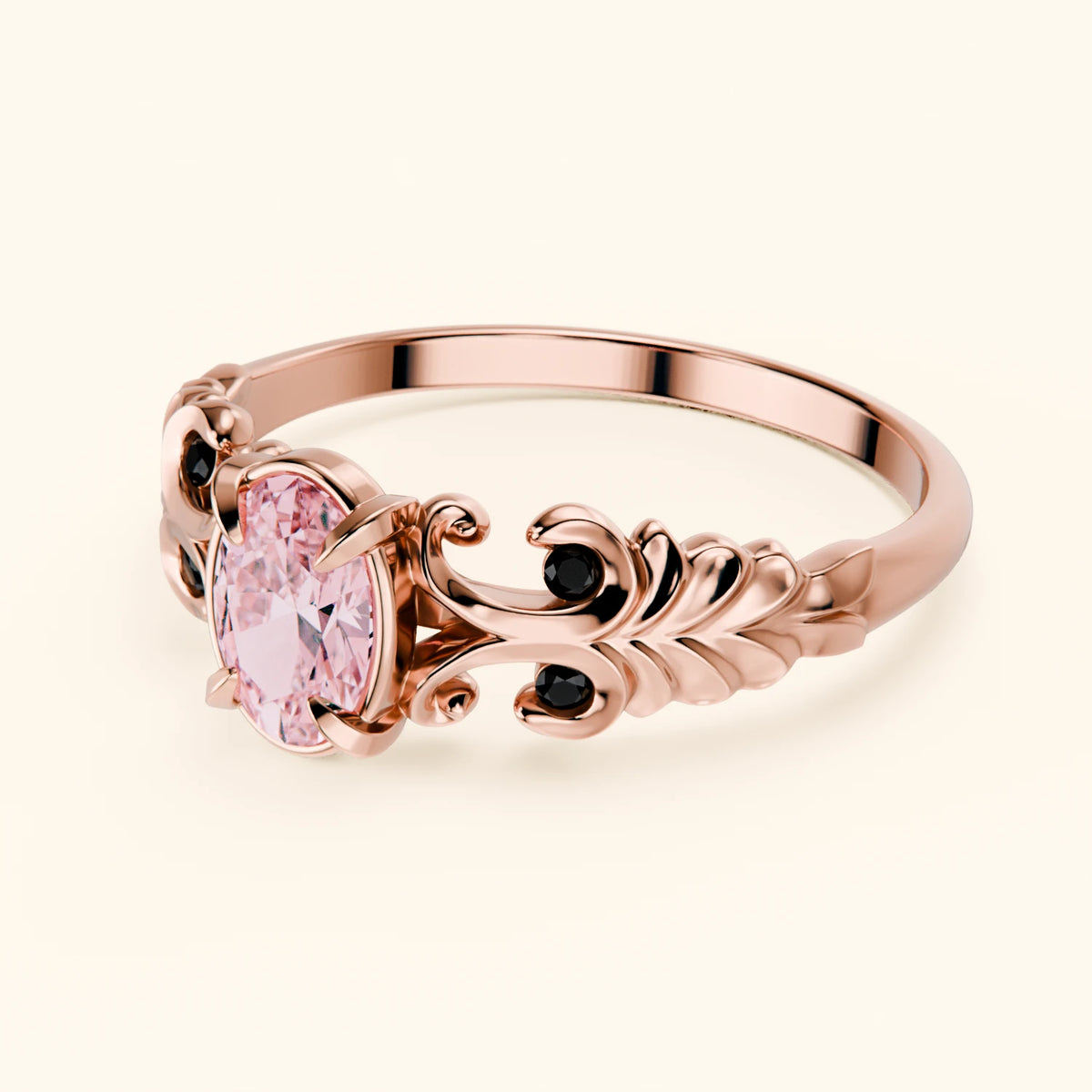 Engagement Ring Menuet - 0.4ct Lab Pink Diamond with Black Diamond Side Stones