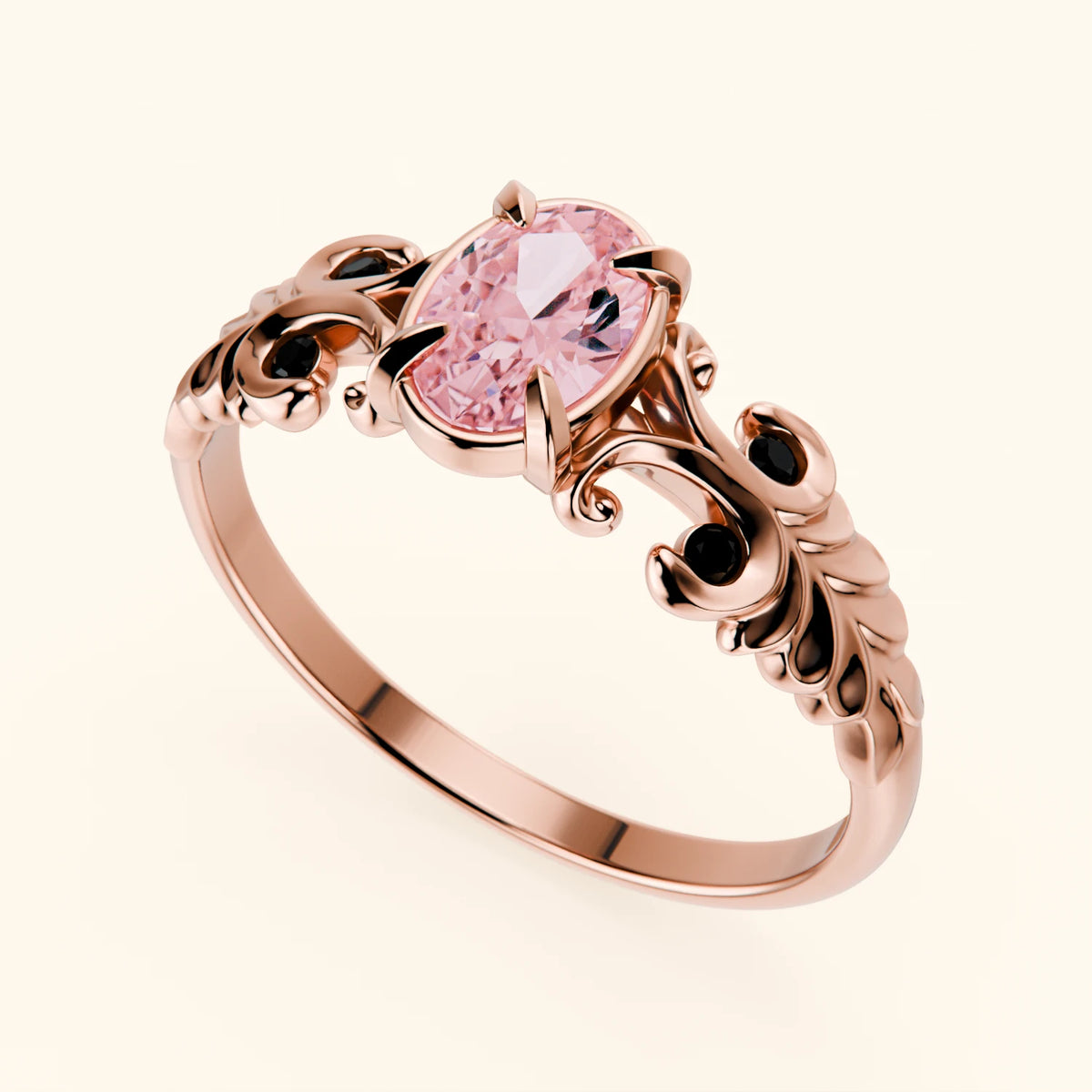 Engagement Ring Menuet - 0.4ct Lab Pink Diamond with Black Diamond Side Stones