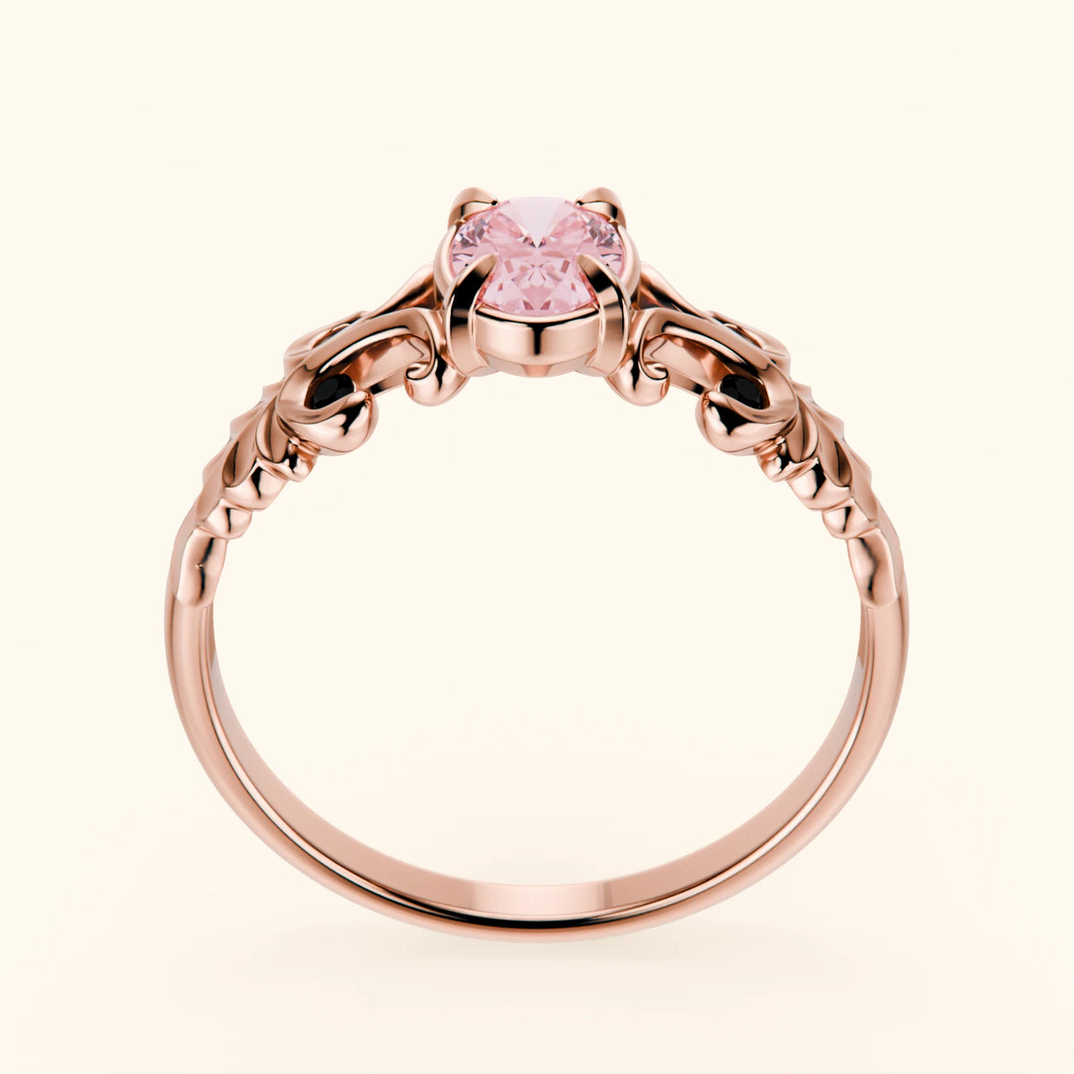 Engagement Ring Menuet - 0.4ct Lab Pink Diamond with Black Diamond Side Stones