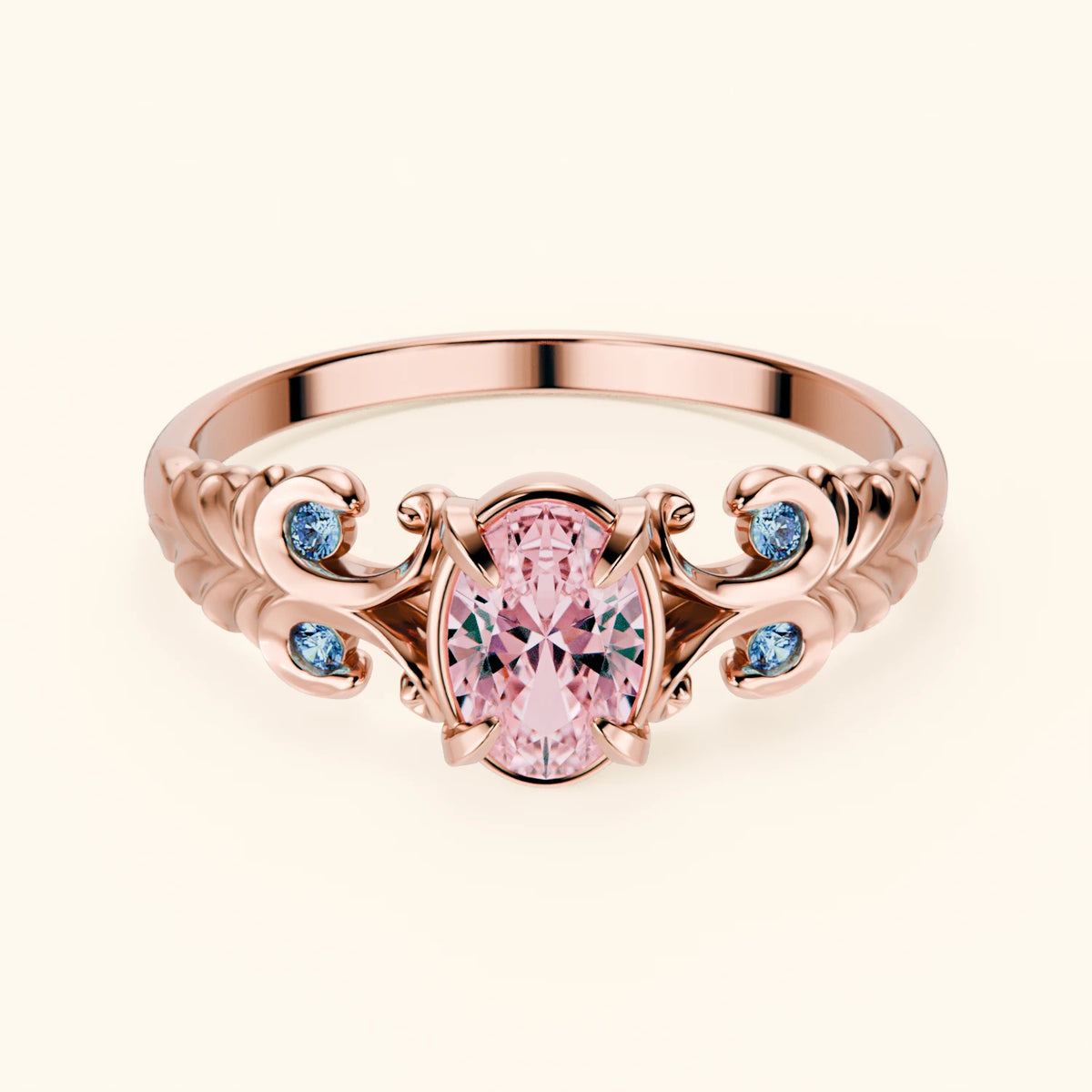 Engagement Ring Menuet - 0.4ct Lab Pink Diamond with Lab Blue Diamond Side Stones