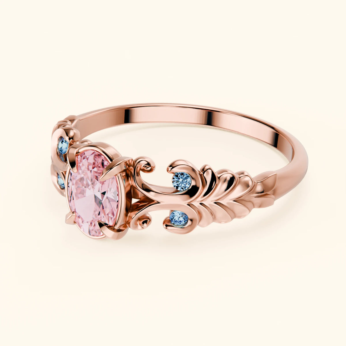 Engagement Ring Menuet - 0.4ct Lab Pink Diamond with Lab Blue Diamond Side Stones