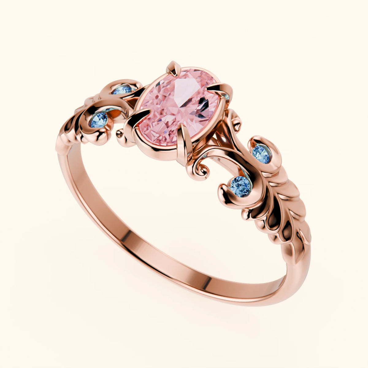 Engagement Ring Menuet - 0.4ct Lab Pink Diamond with Lab Blue Diamond Side Stones