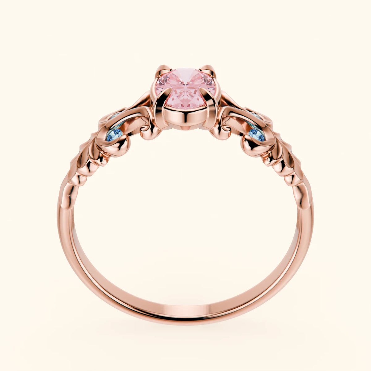 Engagement Ring Menuet - 0.4ct Lab Pink Diamond with Lab Blue Diamond Side Stones