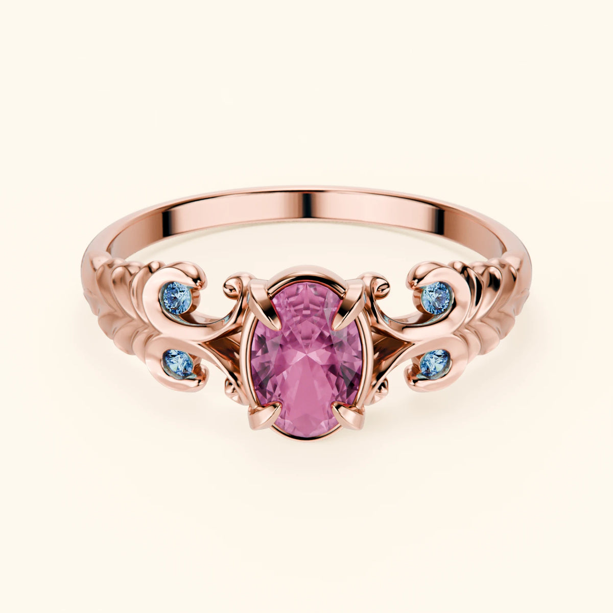 Engagement Ring Menuet - 0.60ct Lab Pink Sapphire with Lab Blue Diamond Side Stones