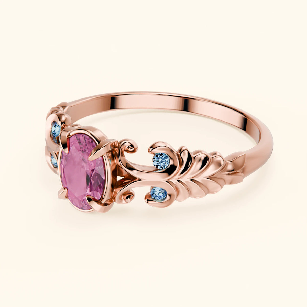 Engagement Ring Menuet - 0.60ct Lab Pink Sapphire with Lab Blue Diamond Side Stones