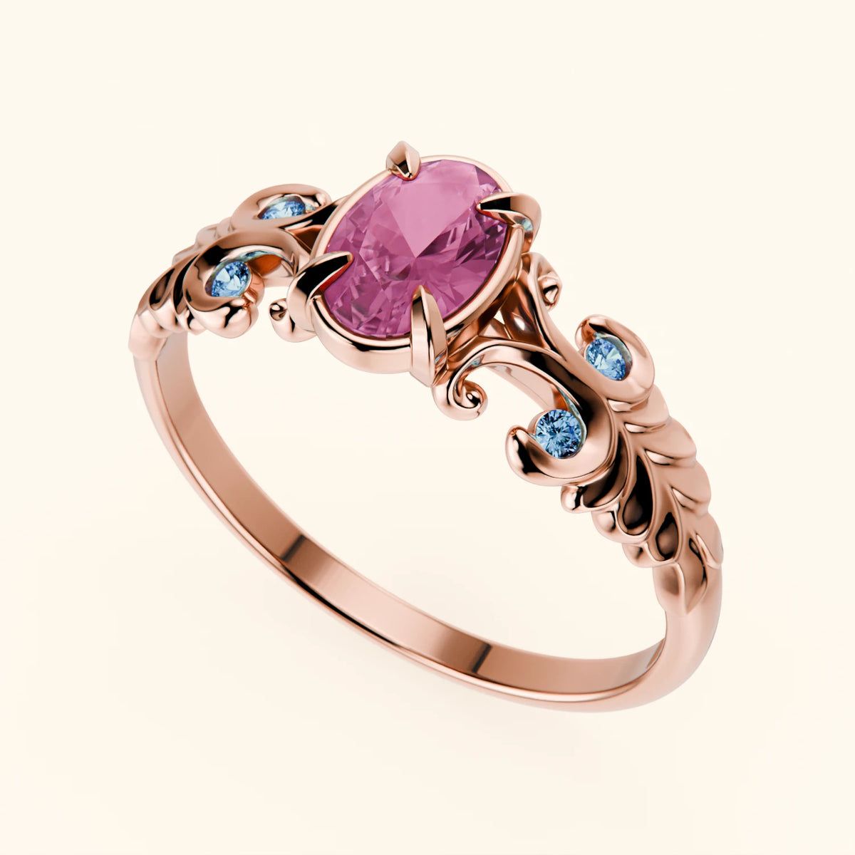 Engagement Ring Menuet - 0.60ct Lab Pink Sapphire with Lab Blue Diamond Side Stones