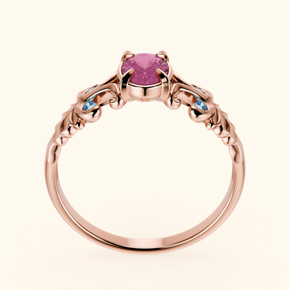 Engagement Ring Menuet - 0.60ct Lab Pink Sapphire with Lab Blue Diamond Side Stones