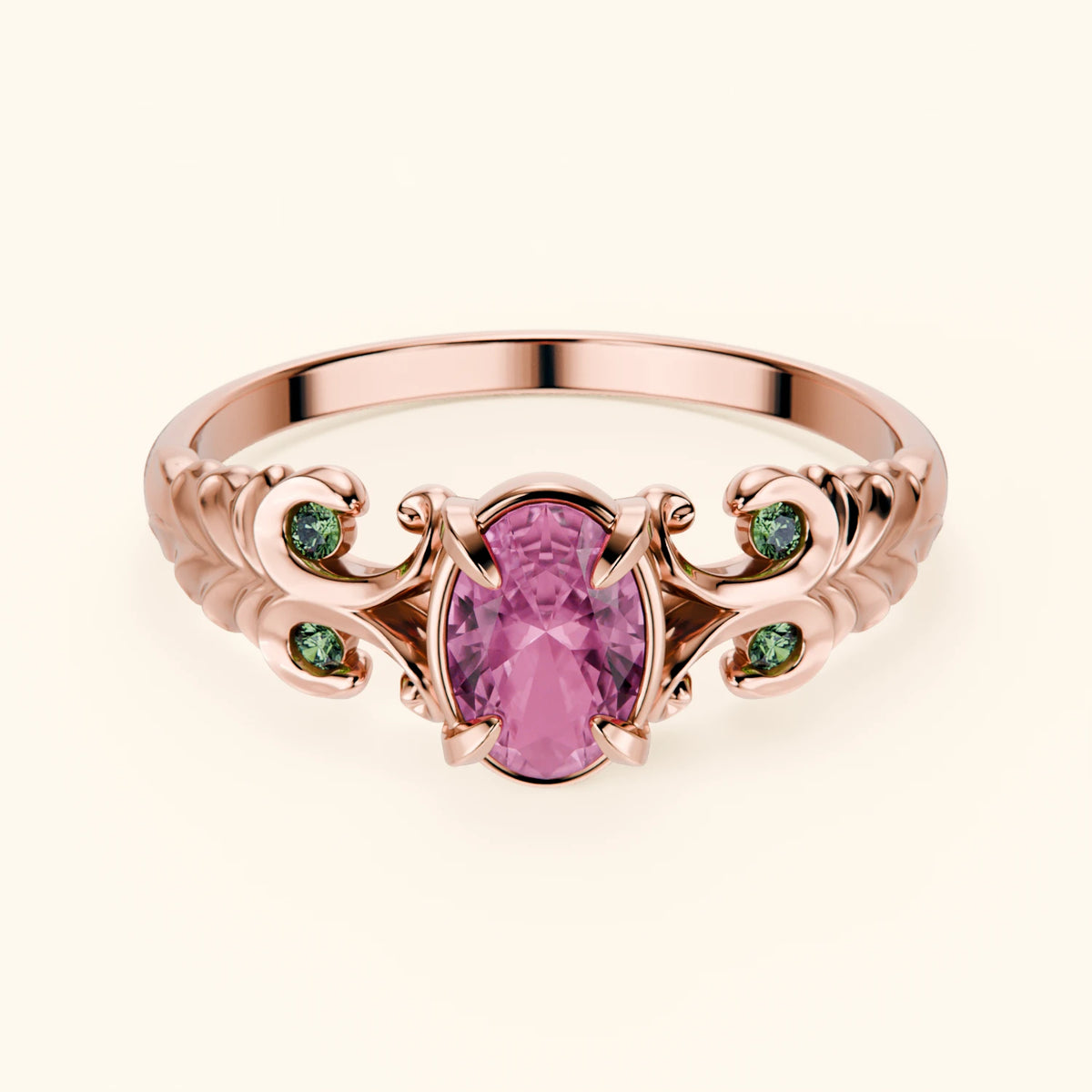 Engagement Ring Menuet - 0.60ct Natural Pink Sapphire with Lab Green Diamond Side Stones