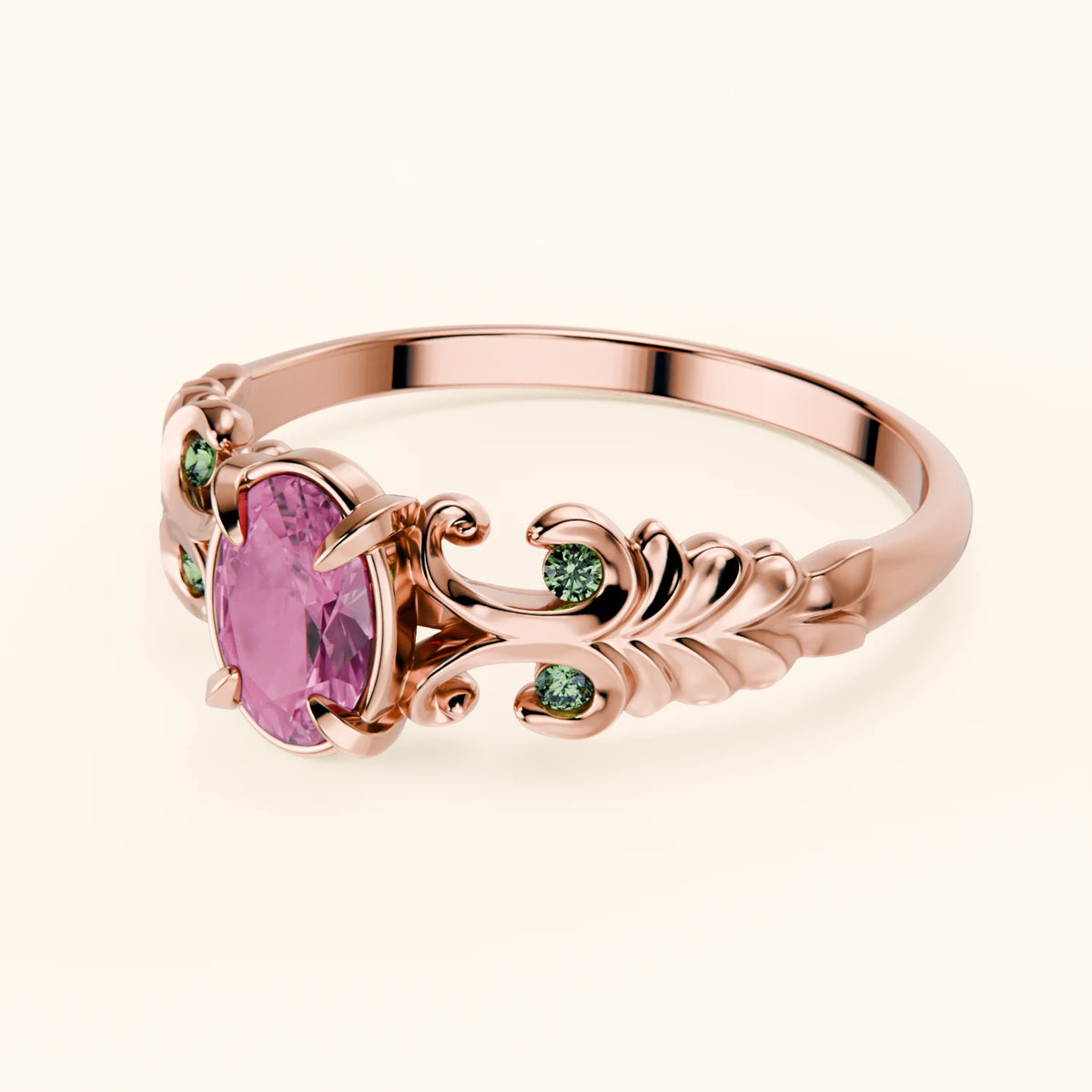 Engagement Ring Menuet - 0.60ct Natural Pink Sapphire with Lab Green Diamond Side Stones