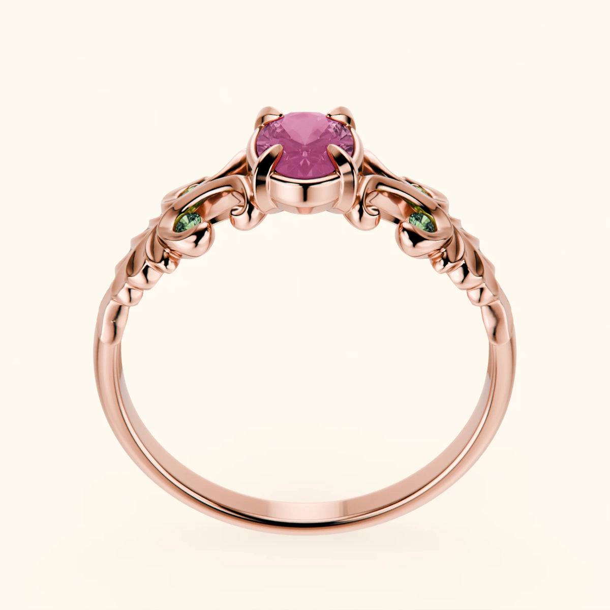 Engagement Ring Menuet - 0.60ct Natural Pink Sapphire with Lab Green Diamond Side Stones