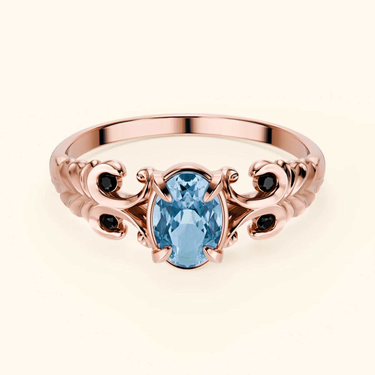 Engagement Ring Menuet - 0.50ct Swiss Blue Topaz with Black Diamond Side Stones