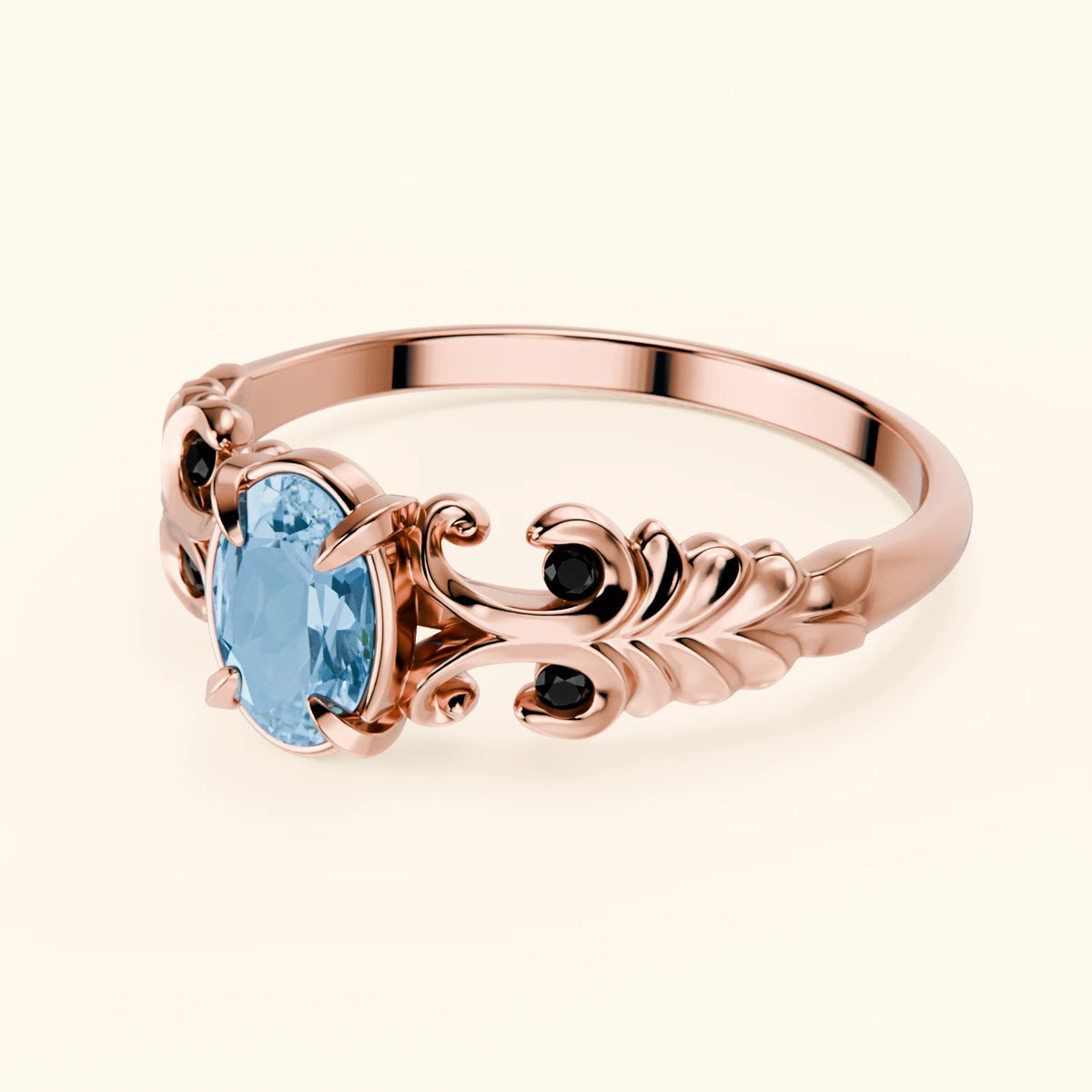 Engagement Ring Menuet - 0.50ct Swiss Blue Topaz with Black Diamond Side Stones